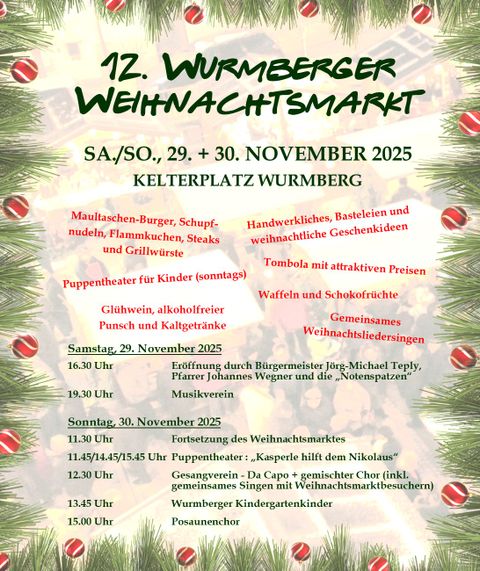 Am ersten Adventswochenende findet zum 12. Mal der Wurmberger Weihnachtsmarkt statt.