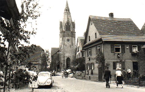 Aufnahme der Evangelischen Kirche in Wurmberg aus dem Jahr 1957